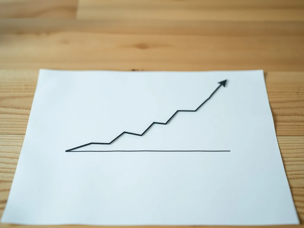 A minimalist financial chart showing a steady upward trend o